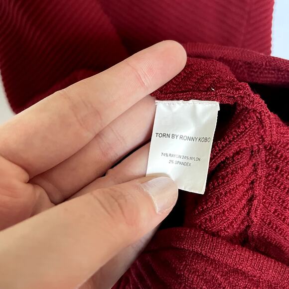 Torn by Ronny Kobo women's L midi bodycon bandage knit dress high neckline red - Picture 5 of 8